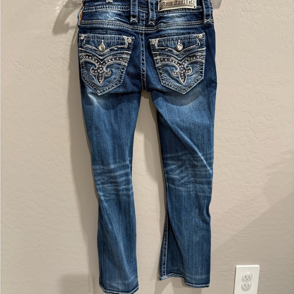 Rock Revival Blue Embellished Back Pocket Bootcut Jeans size 25